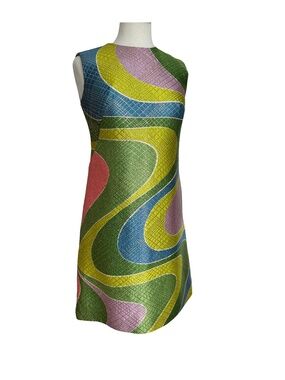 Vintage Kay Silver Mod Metallic Brocade Mini Shift Dress (Current Size 6)